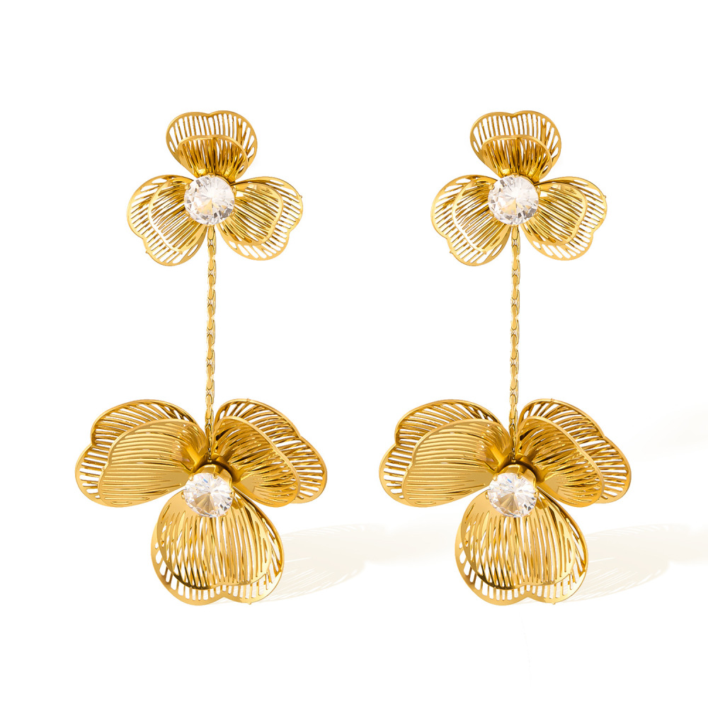 MYK3261-Stainless steel vintage tassel flower delicate and elegant earrings