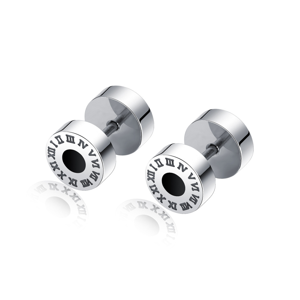 MYK3285-Roman numeral personalized stainless steel dumbbell earrings