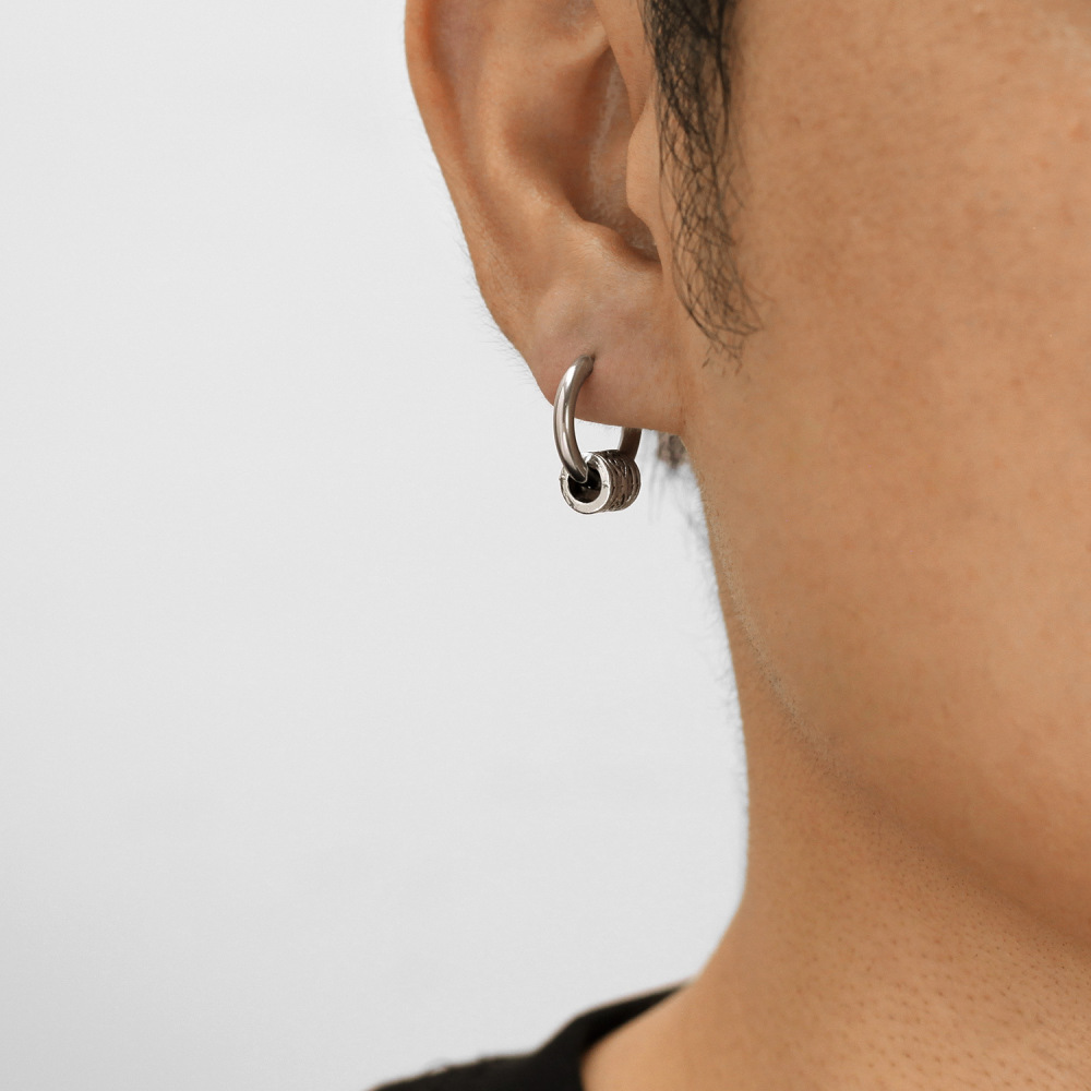 MYK3264-Trendy men's stainless steel hoop earrings with a unique retro style