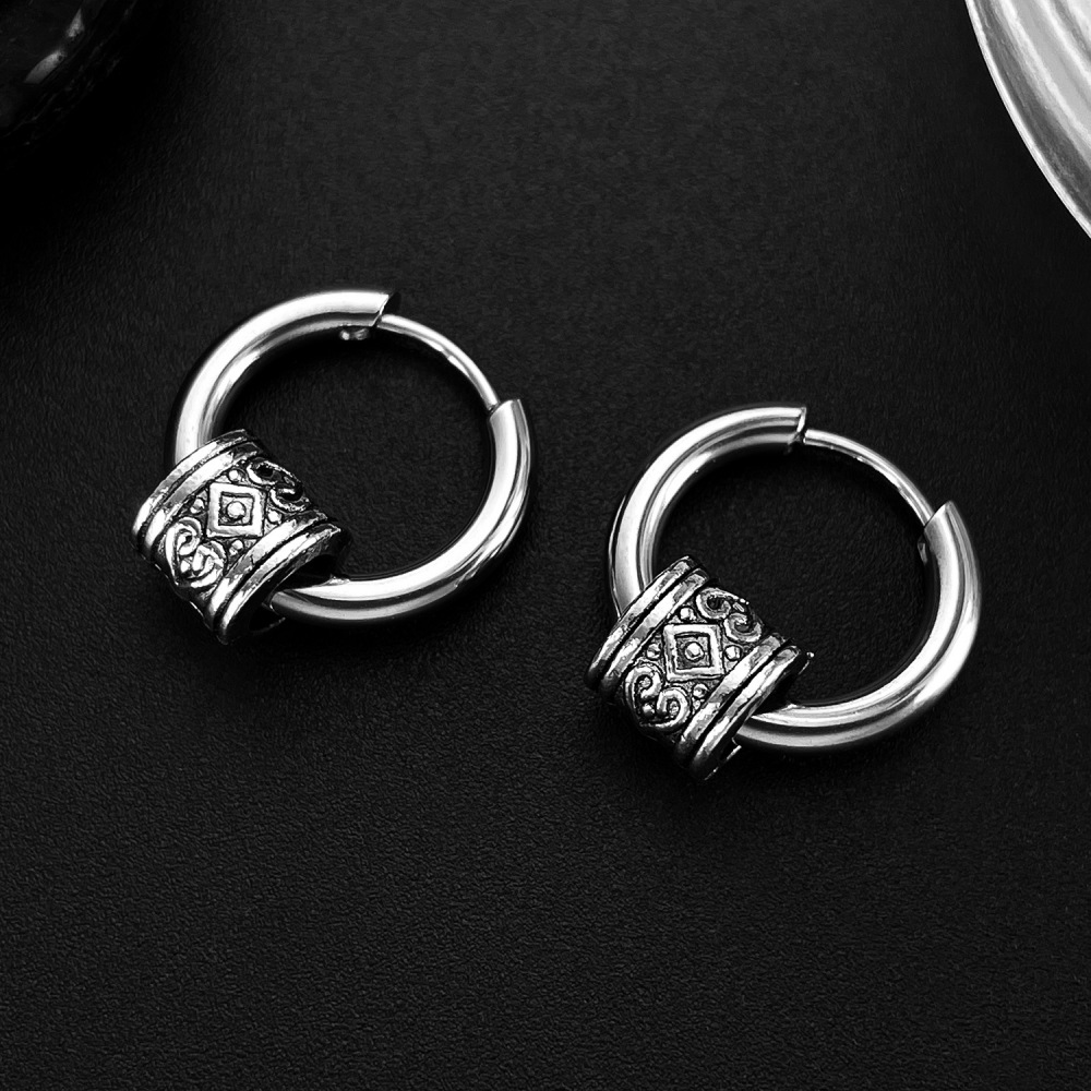 MYK3264-Trendy men's stainless steel hoop earrings with a unique retro style