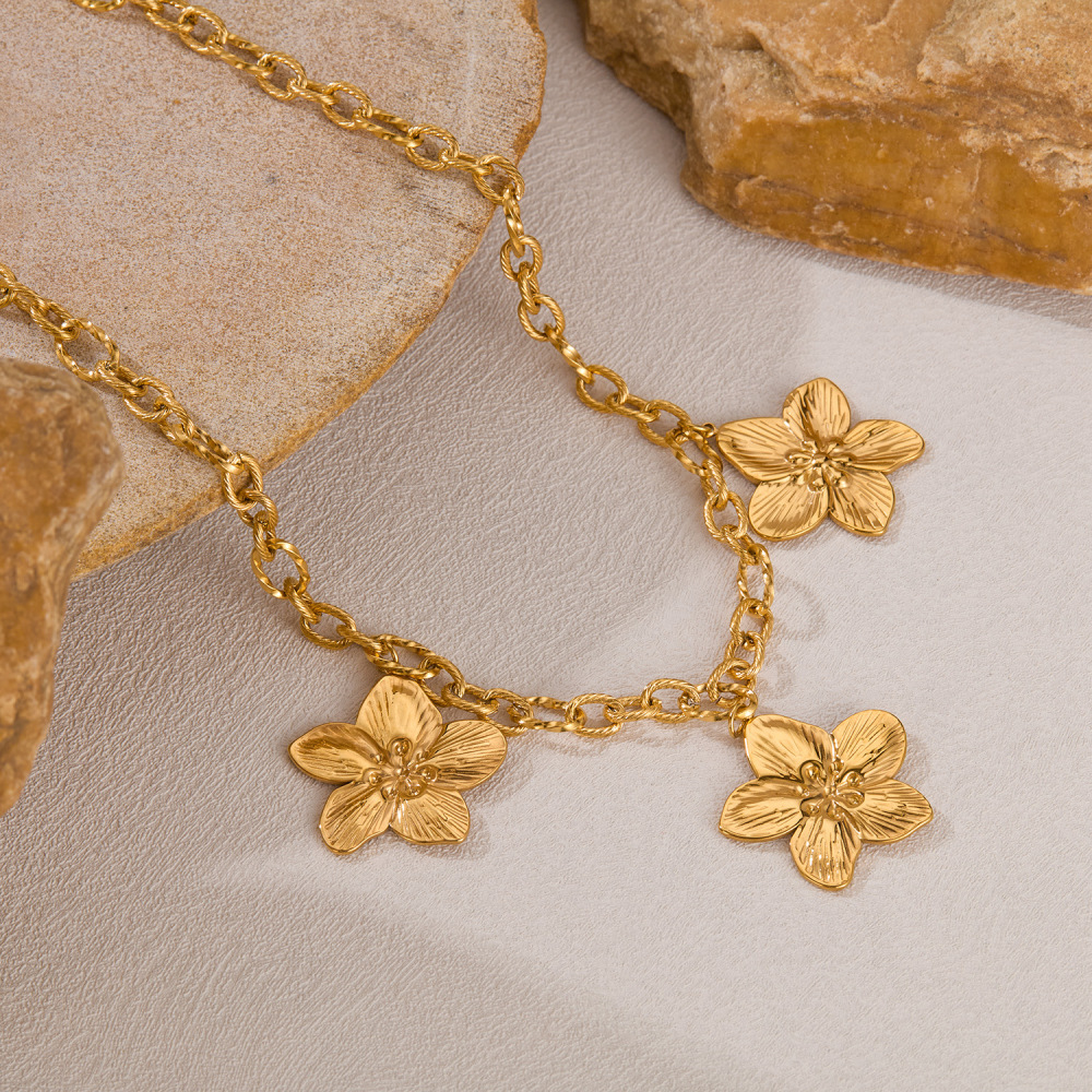 MYK3277-Stainless steel retro exaggerated floral sexy collarbone chain