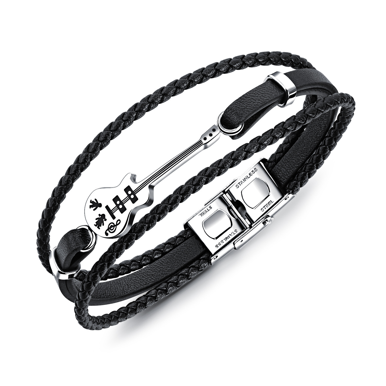 MYK3306-Multi-layer woven stainless steel hip-hop trendy leather bracelet
