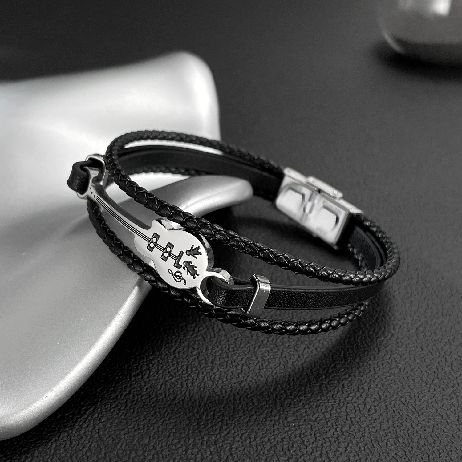 MYK3306-Multi-layer woven stainless steel hip-hop trendy leather bracelet
