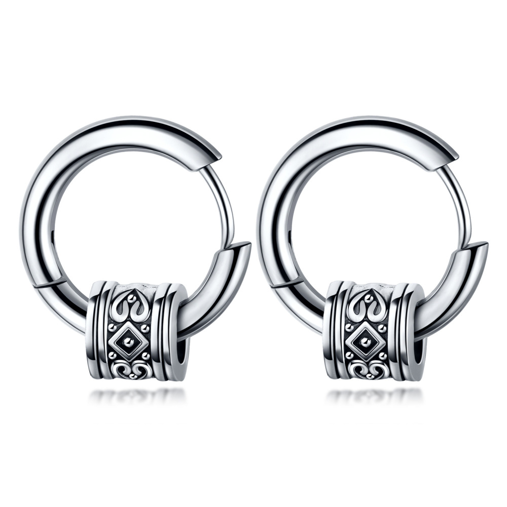 MYK3264-Trendy men's stainless steel hoop earrings with a unique retro style