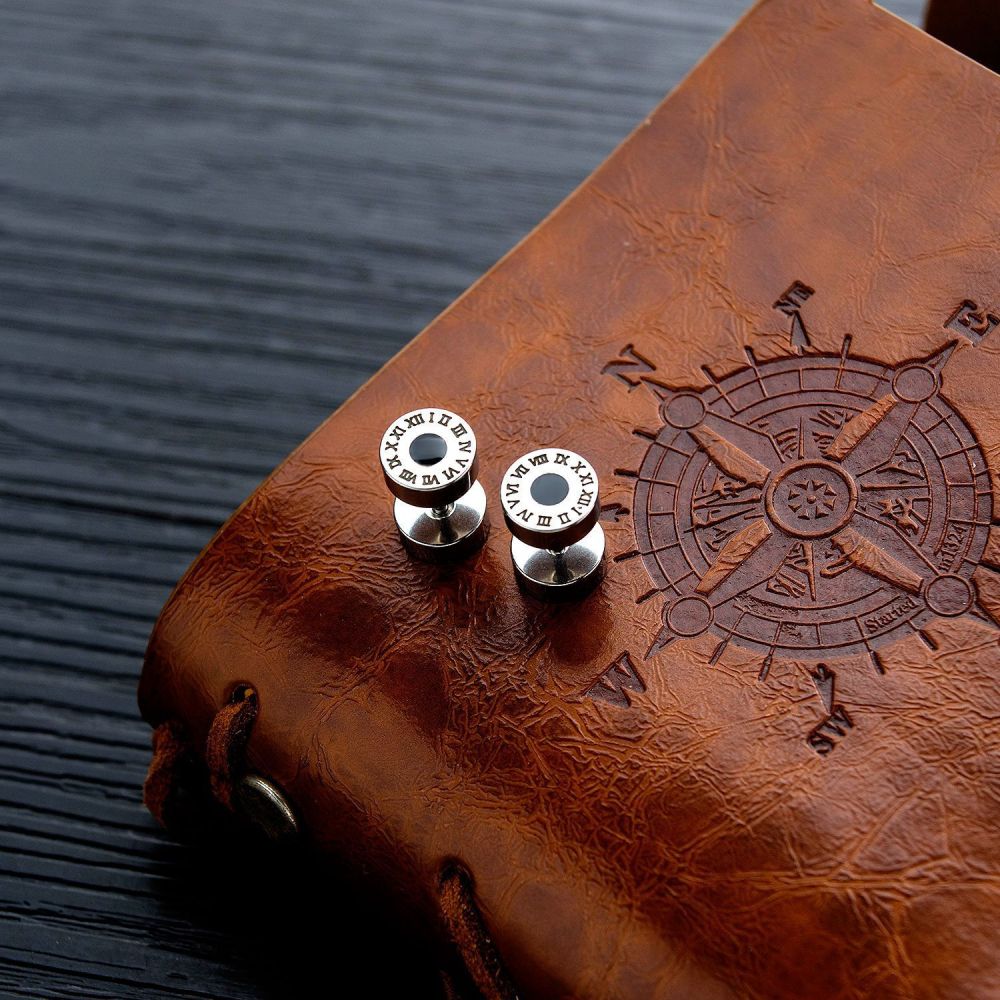 MYK3285-Roman numeral personalized stainless steel dumbbell earrings