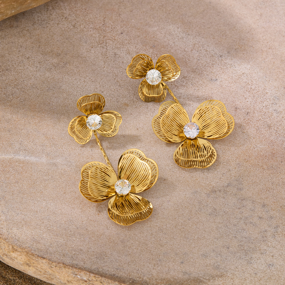 MYK3261-Stainless steel vintage tassel flower delicate and elegant earrings
