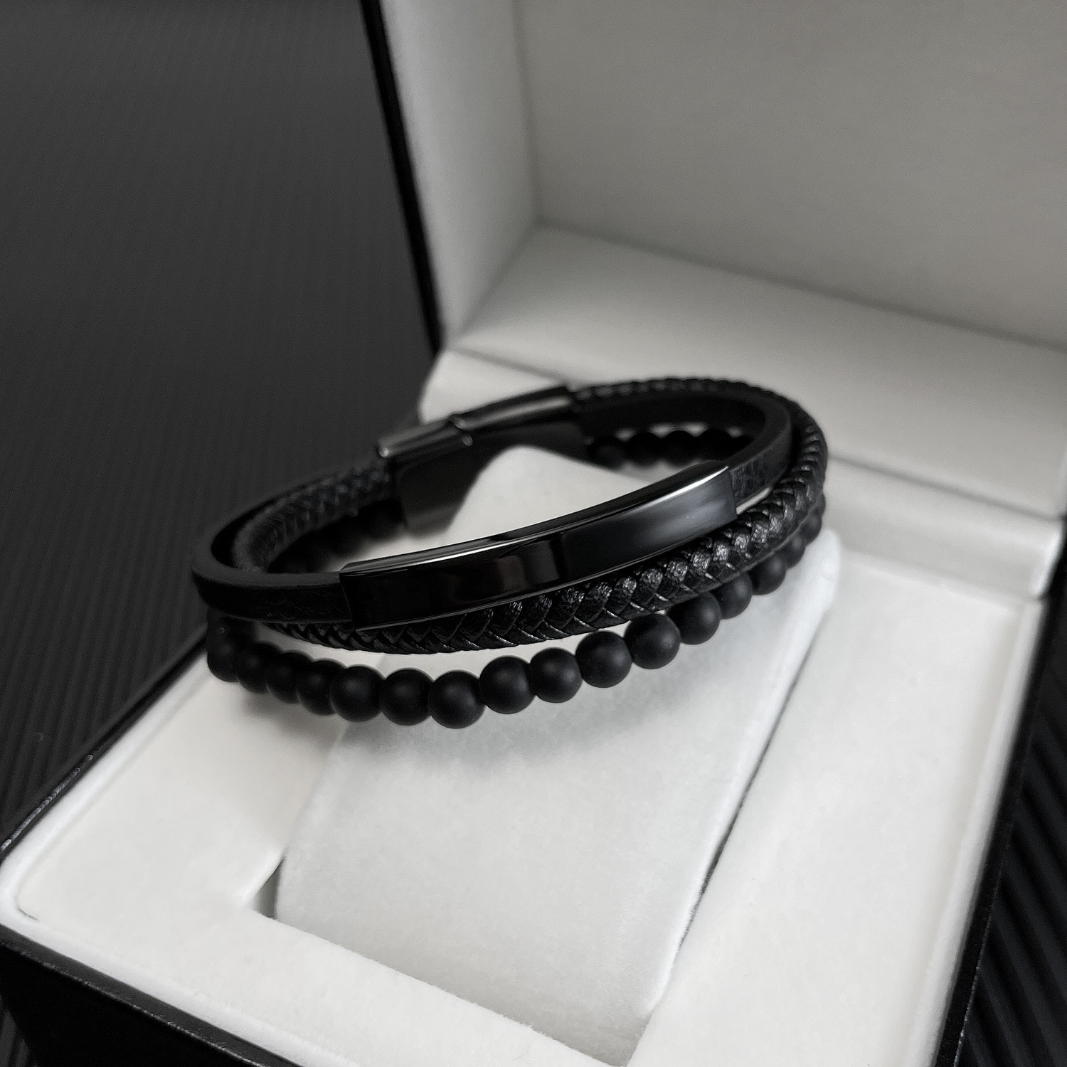 MYK3294-Stainless steel curved magnetic clasp glass bead multi-layer woven leather bracelet