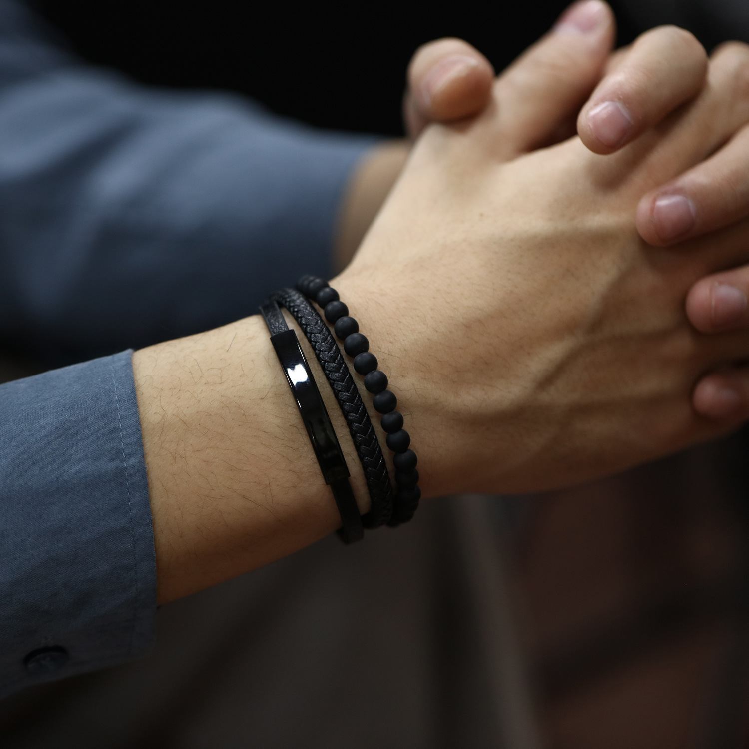 MYK3294-Stainless steel curved magnetic clasp glass bead multi-layer woven leather bracelet