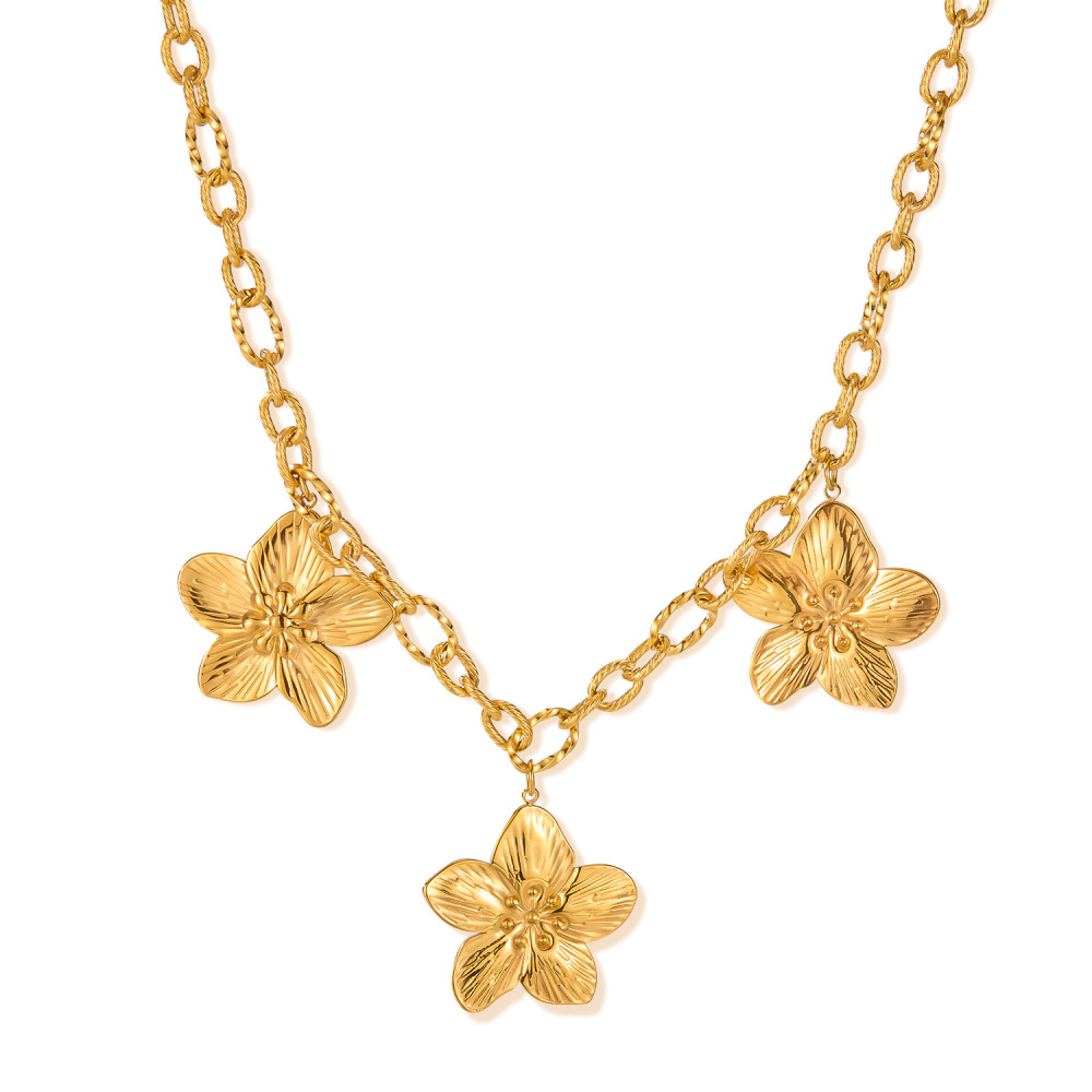 MYK3277-Stainless steel retro exaggerated floral sexy collarbone chain