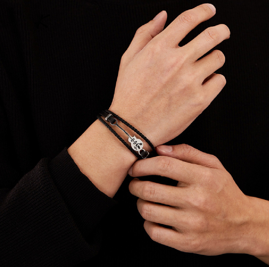 MYK3306-Multi-layer woven stainless steel hip-hop trendy leather bracelet