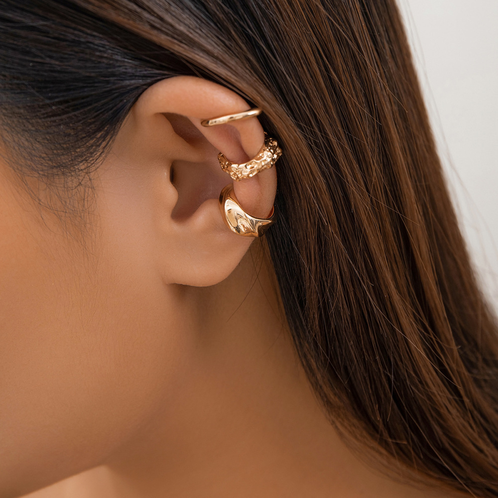 Plain hoop pleated teardrop alloy clip-on earring set