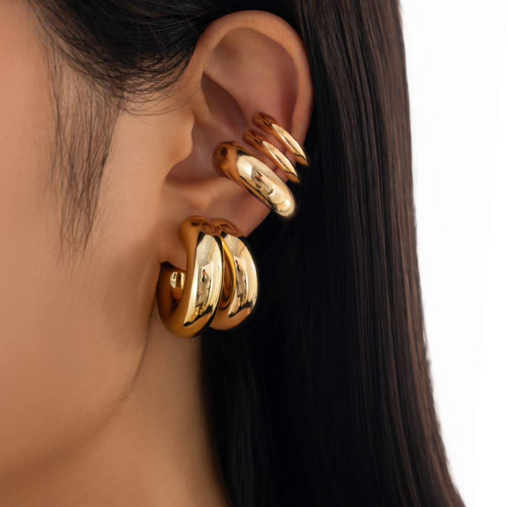 Smooth C-shaped hoop alloy clip-on earring set