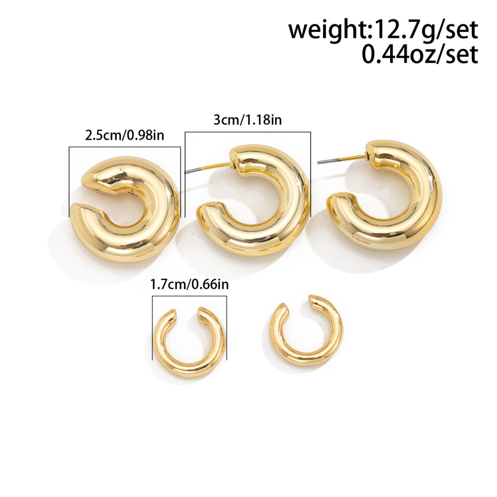 Smooth C-shaped hoop alloy clip-on earring set