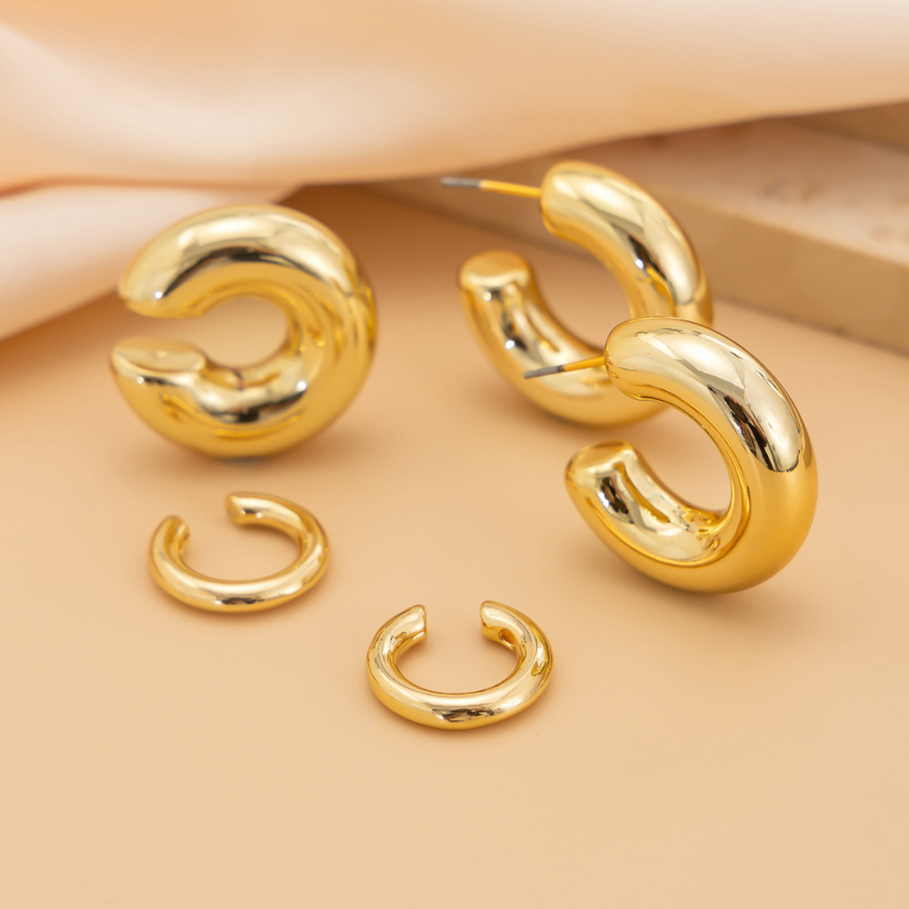 Smooth C-shaped hoop alloy clip-on earring set