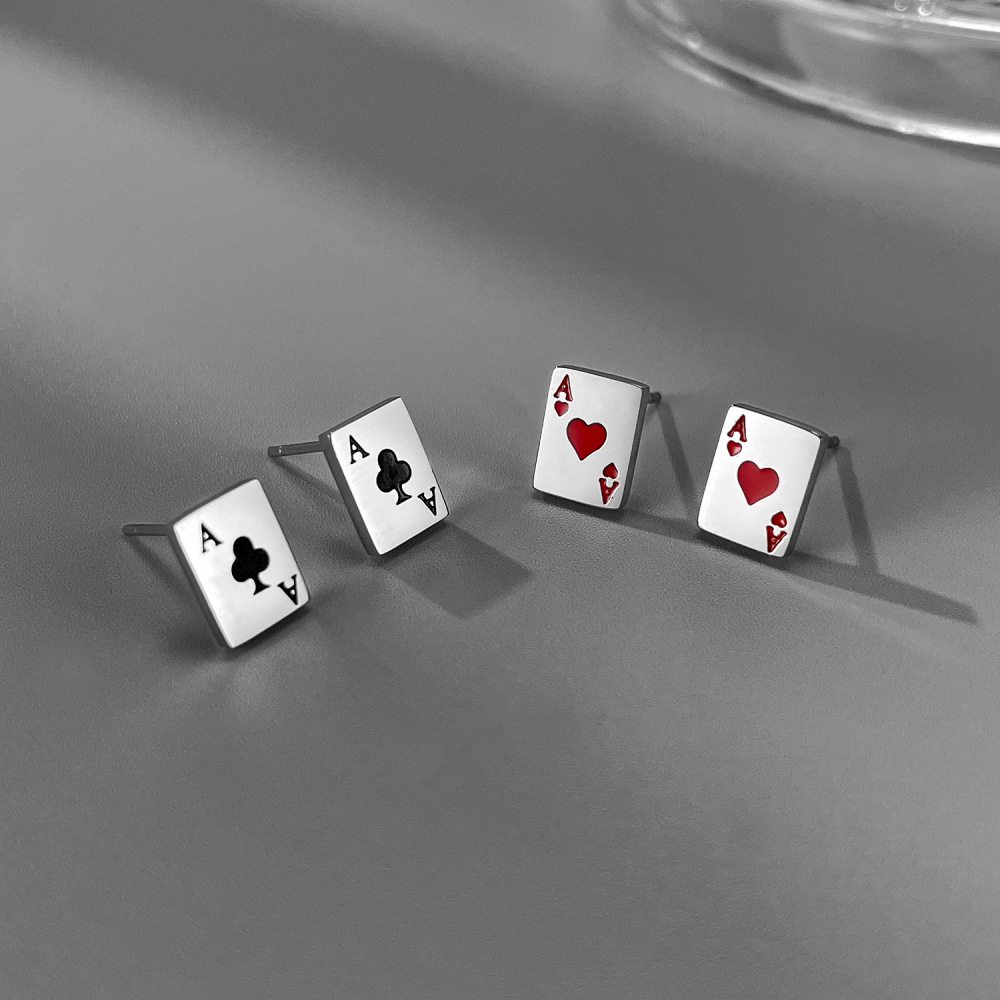 MYK3324-Stainless steel earrings with playing card letter design