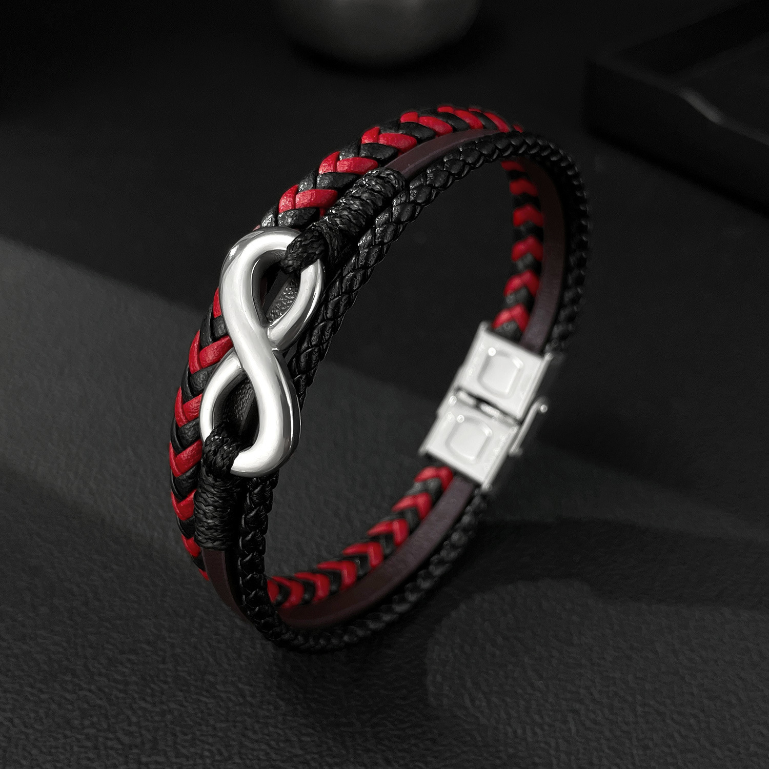 MYK3361-Stainless steel infinity symbol personalized leather bracelet