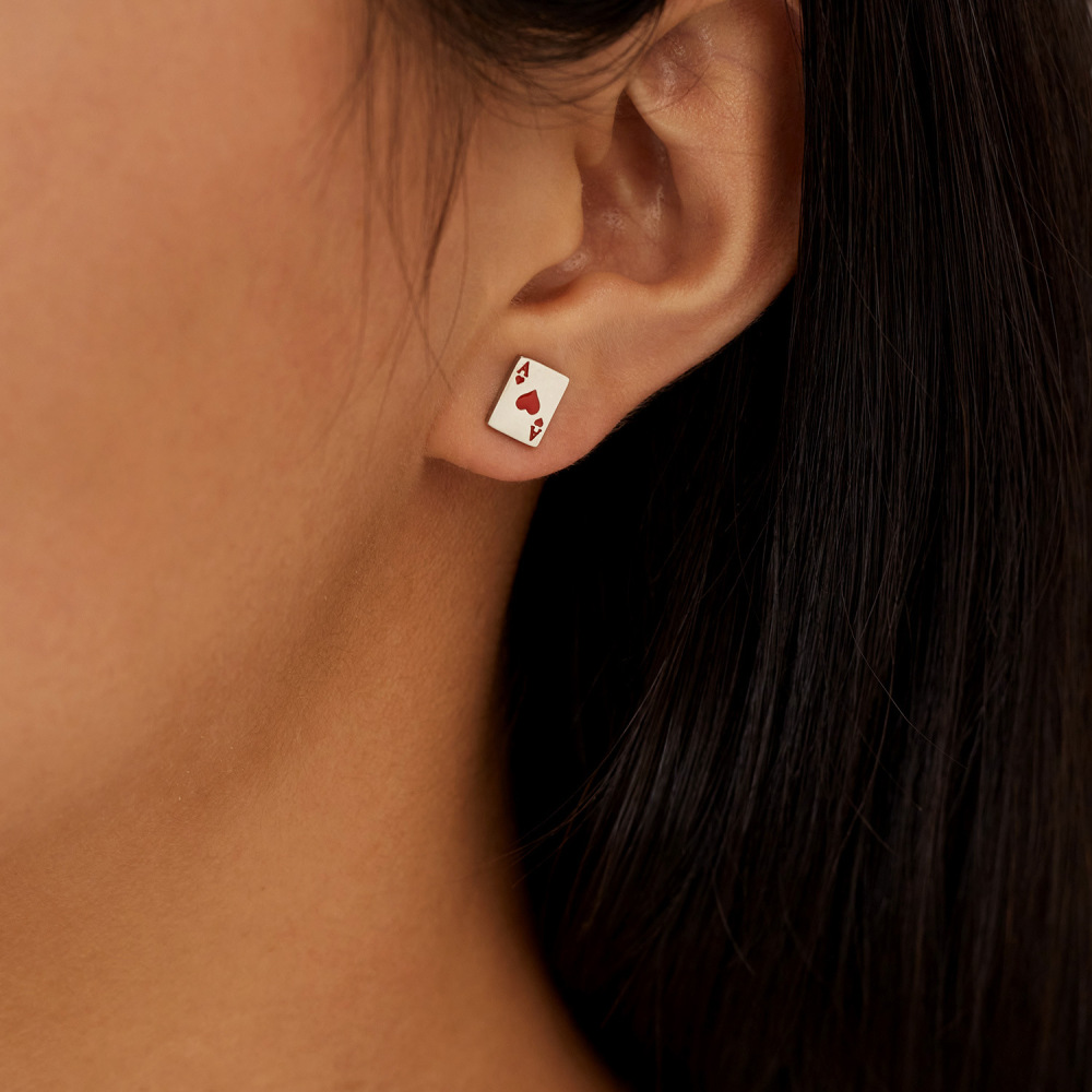 MYK3324-Stainless steel earrings with playing card letter design