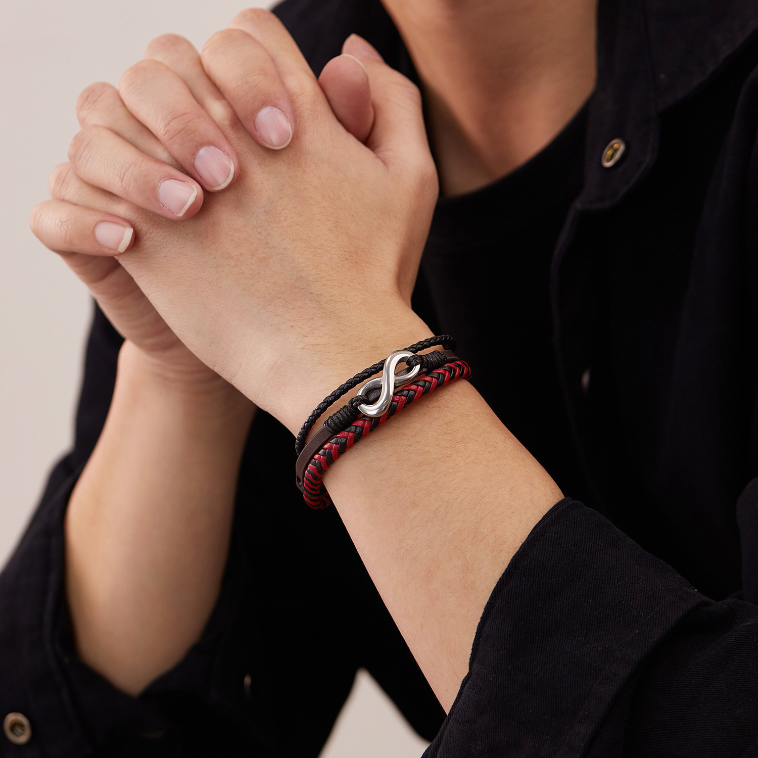 MYK3361-Stainless steel infinity symbol personalized leather bracelet