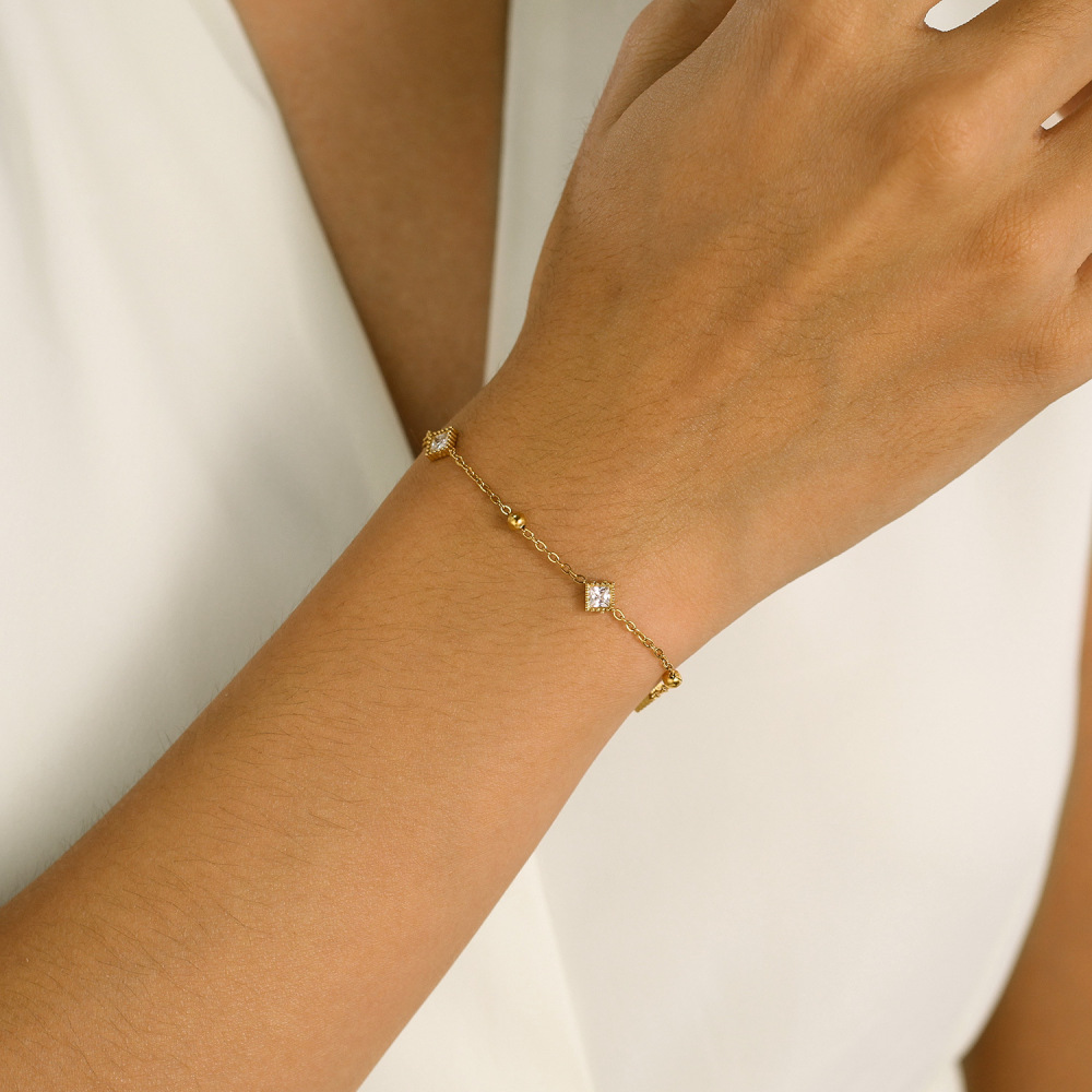 MYK3314-Stainless steel zircon fashion small round bead bracelet