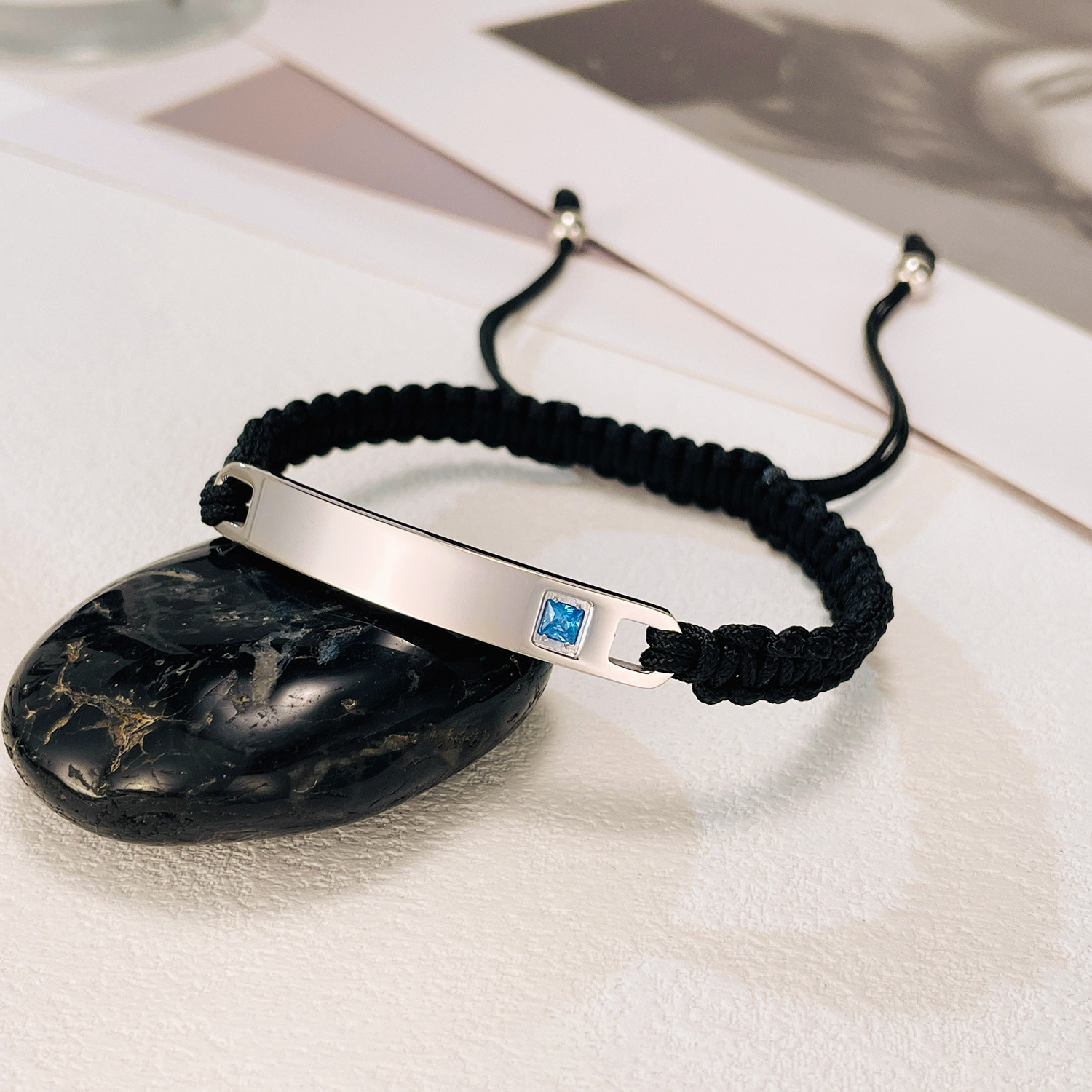 MYK3313-Trendy curved stainless steel couple engraved bracelet