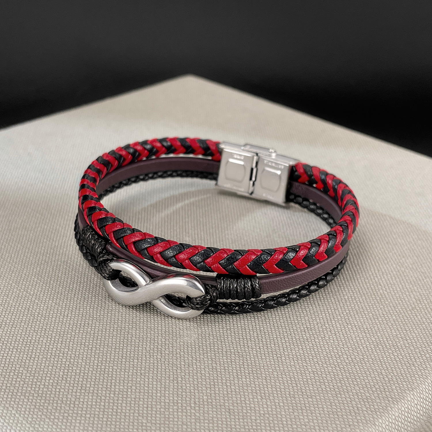 MYK3361-Stainless steel infinity symbol personalized leather bracelet