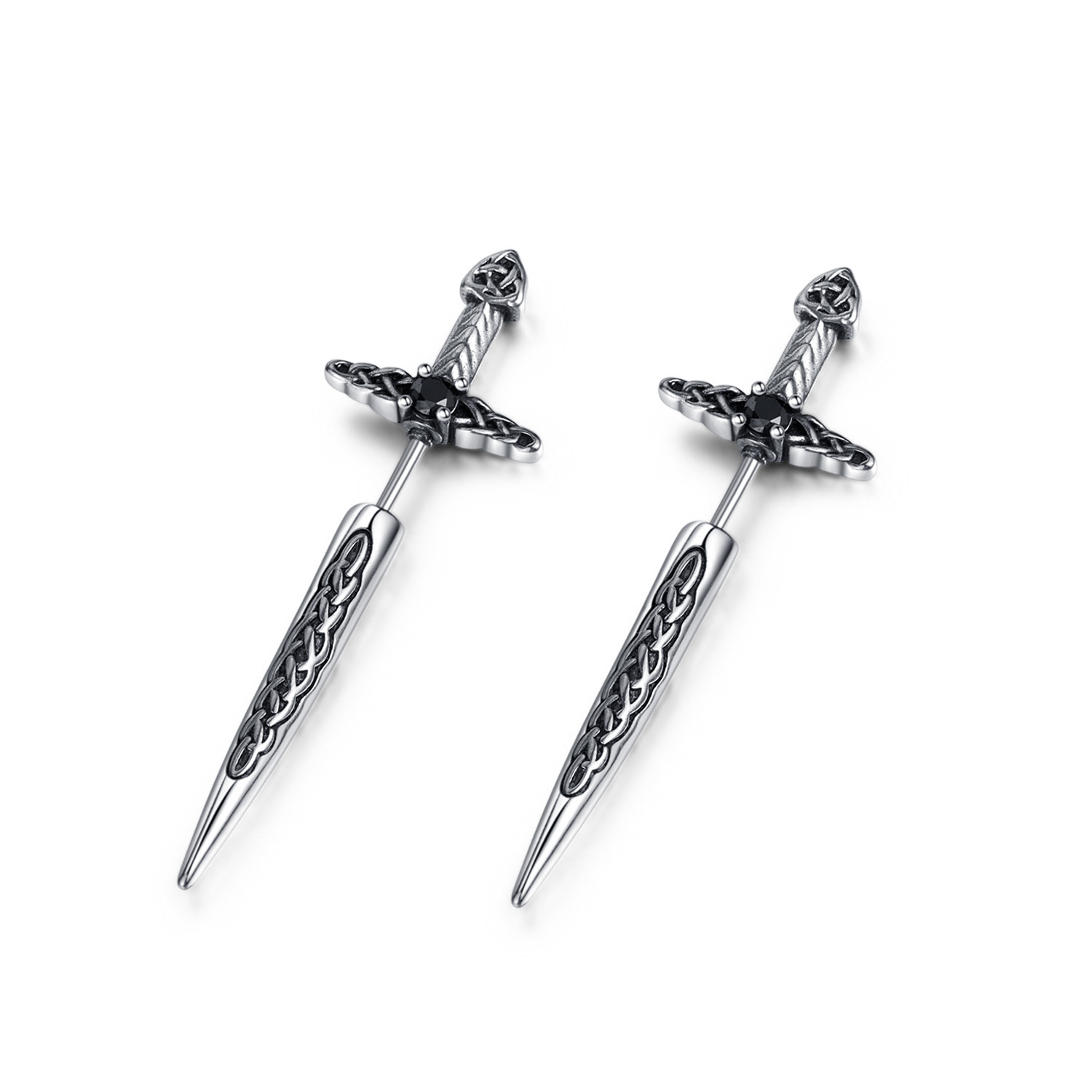 MYK3358-Hip-hop trendy stainless steel Celtic knot sword earrings