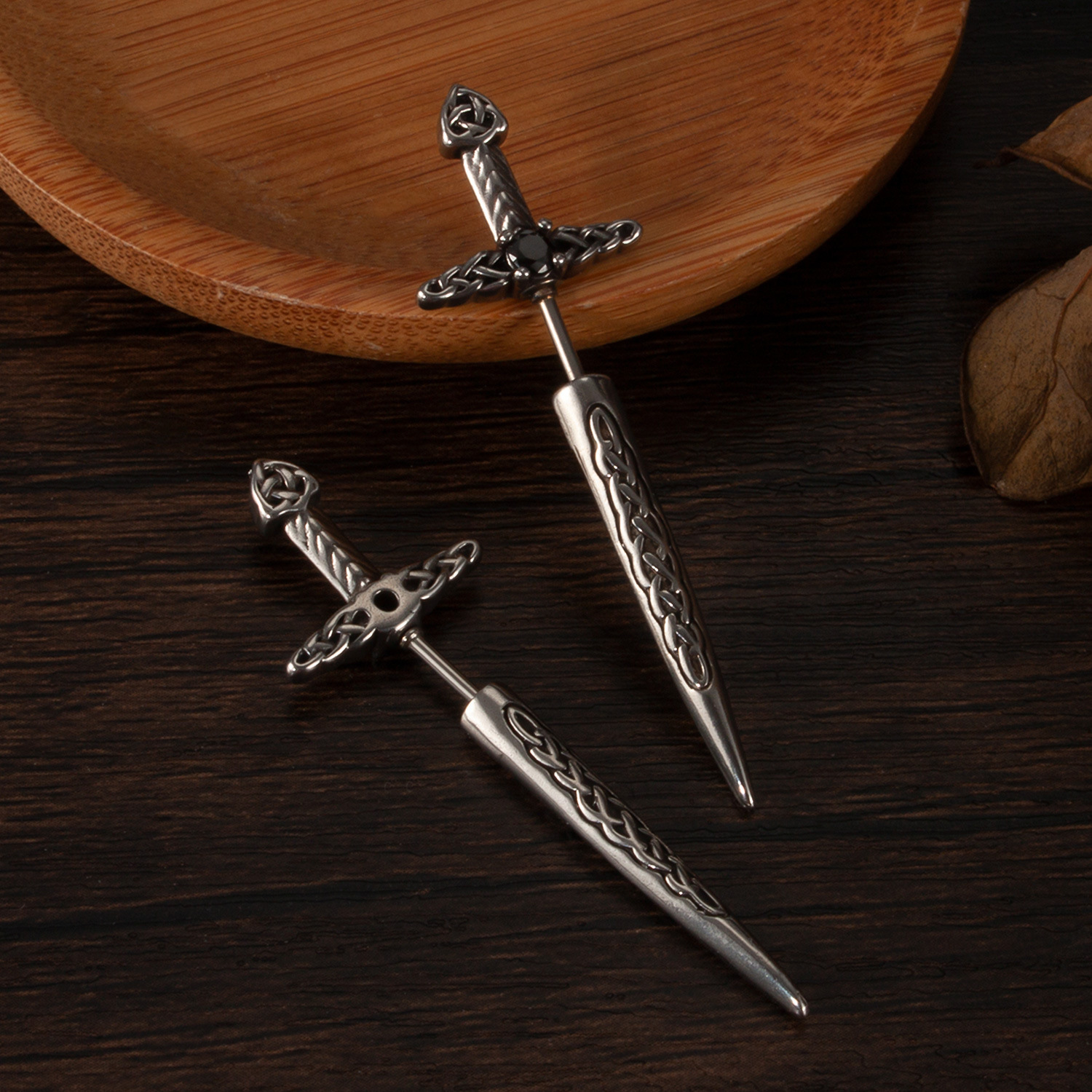MYK3358-Hip-hop trendy stainless steel Celtic knot sword earrings