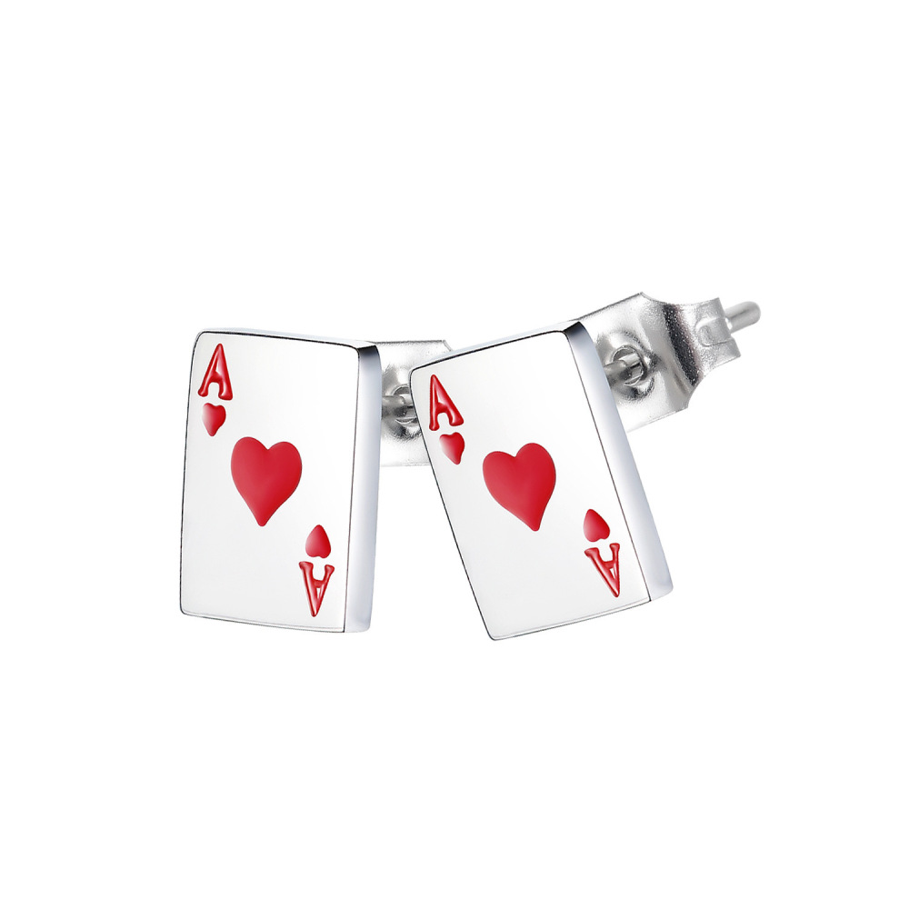 MYK3324-Stainless steel earrings with playing card letter design