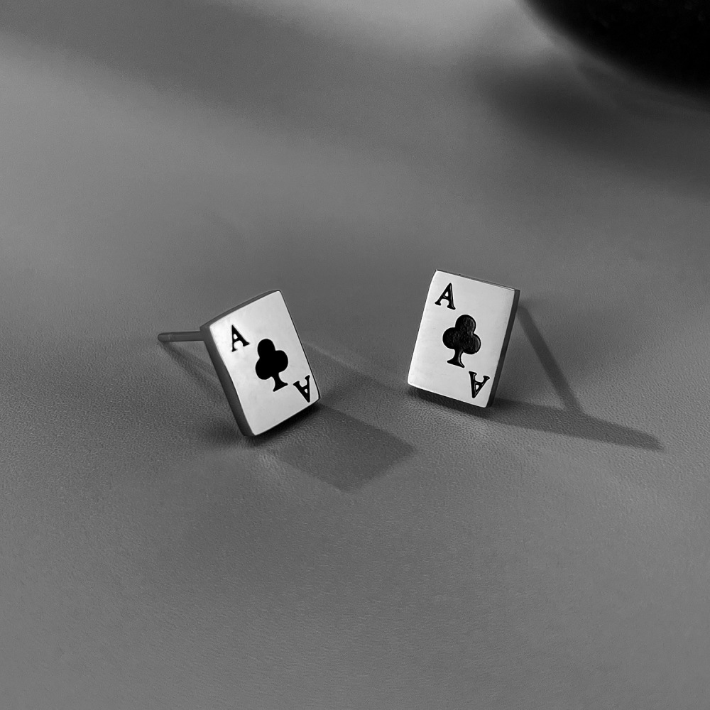 MYK3324-Stainless steel earrings with playing card letter design