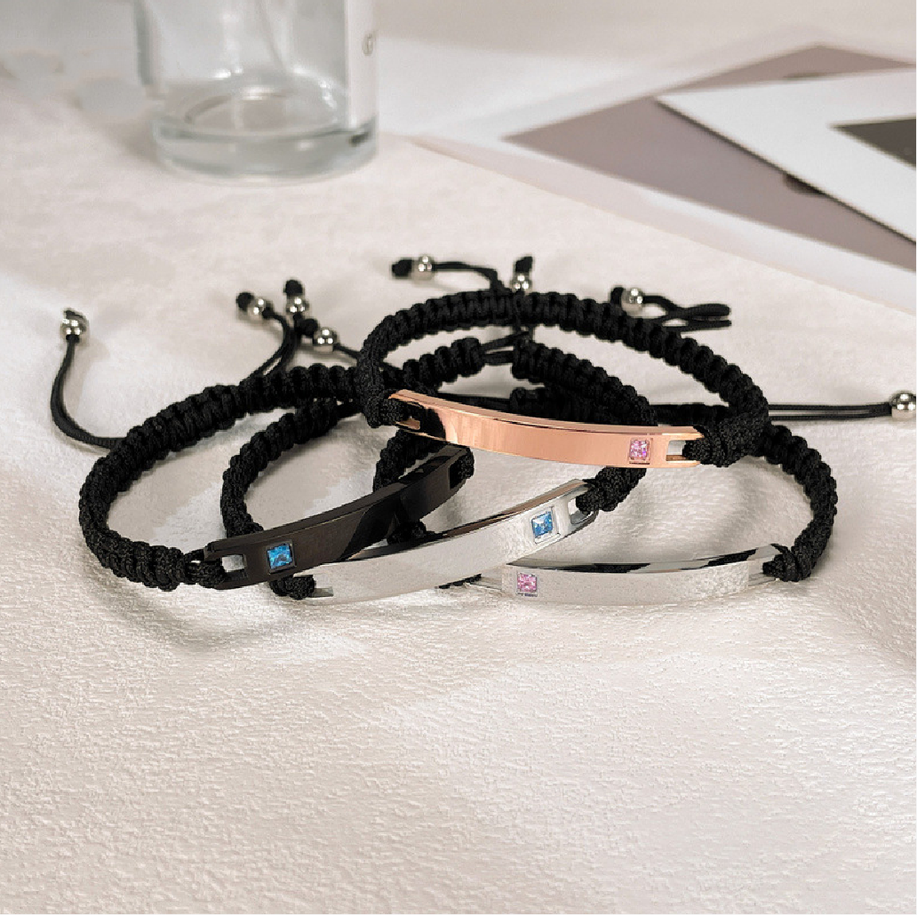 MYK3313-Trendy curved stainless steel couple engraved bracelet