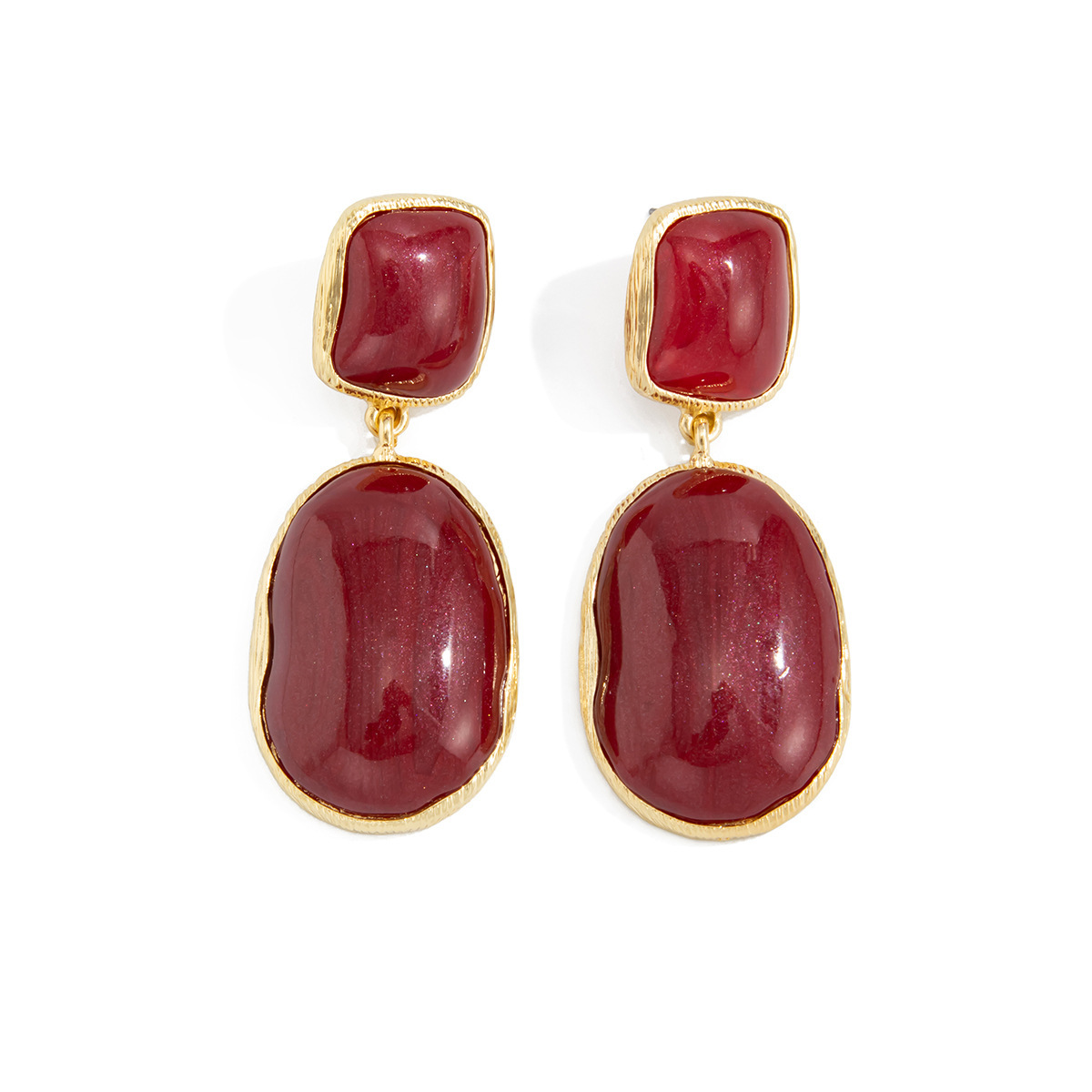 Minimalist style resin and gemstone inlaid alloy earrings