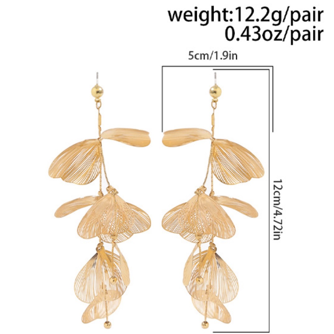 Niche Ginkgo Leaf Tassel Copper Earrings
