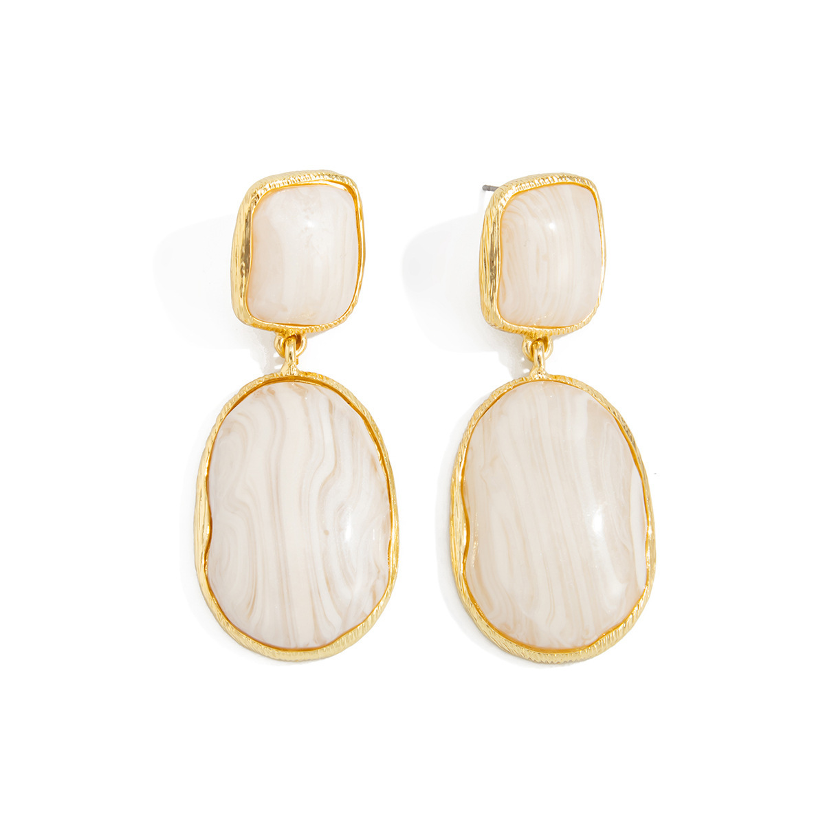 Minimalist style resin and gemstone inlaid alloy earrings