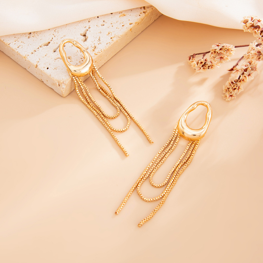 High-end niche style long alloy tassel earrings