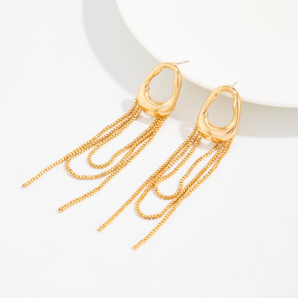High-end niche style long alloy tassel earrings