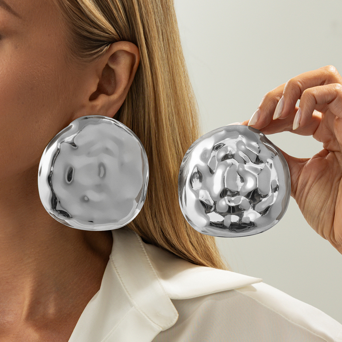 Fashionable liquid lava irregular smooth alloy earrings