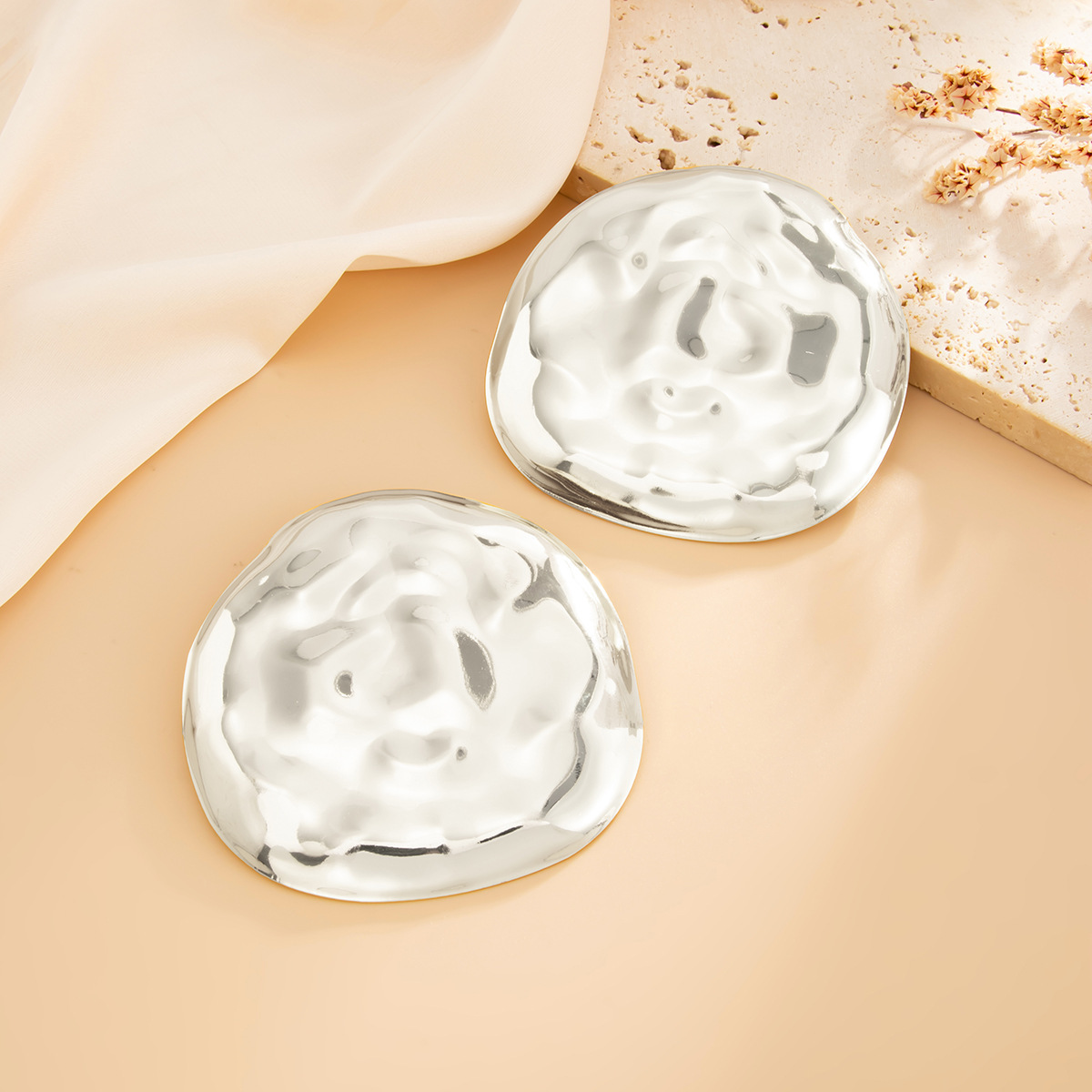 Fashionable liquid lava irregular smooth alloy earrings