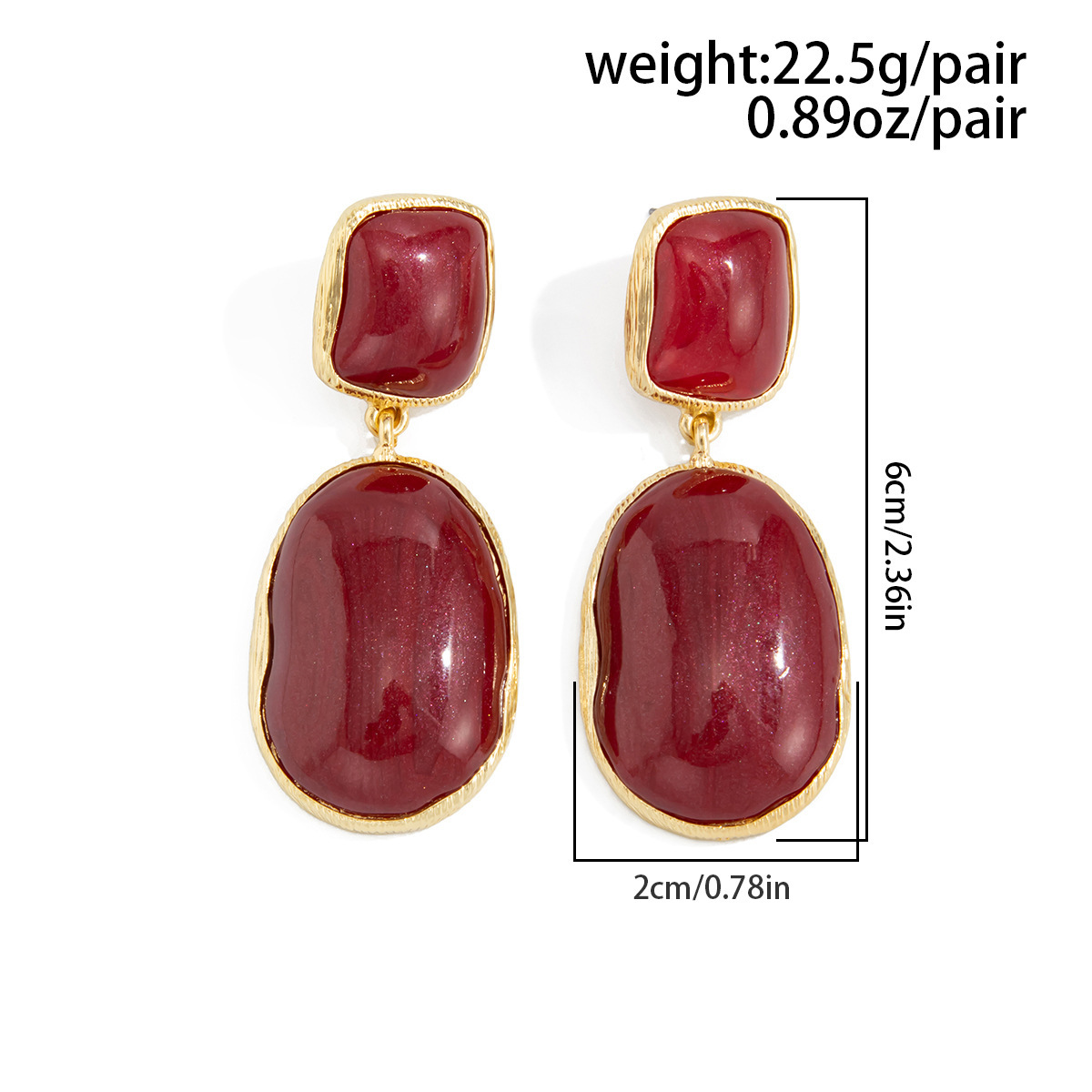 Minimalist style resin and gemstone inlaid alloy earrings