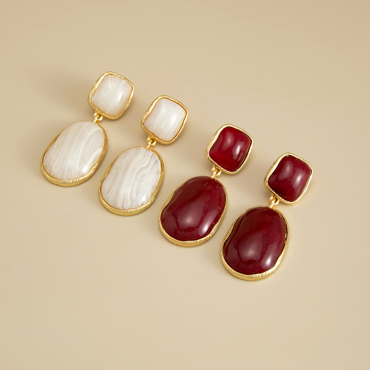 Minimalist style resin and gemstone inlaid alloy earrings