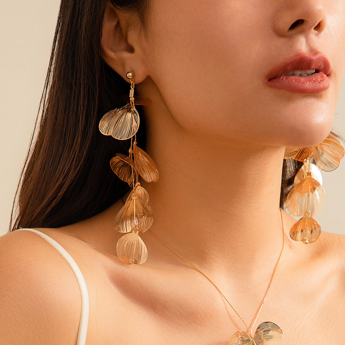 Niche Ginkgo Leaf Tassel Copper Earrings