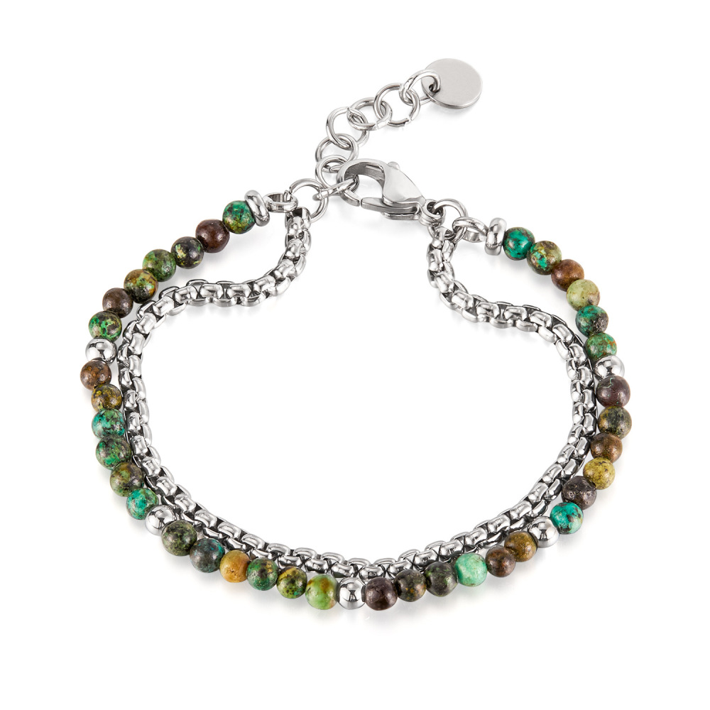 MYK3421-Stainless steel tiger's eye double-layered African turquoise bracelet