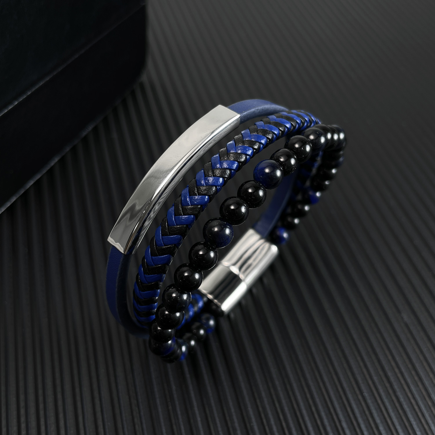 MYK3394-Hip-hop style multi-layered woven leather magnetic buckle bracelet