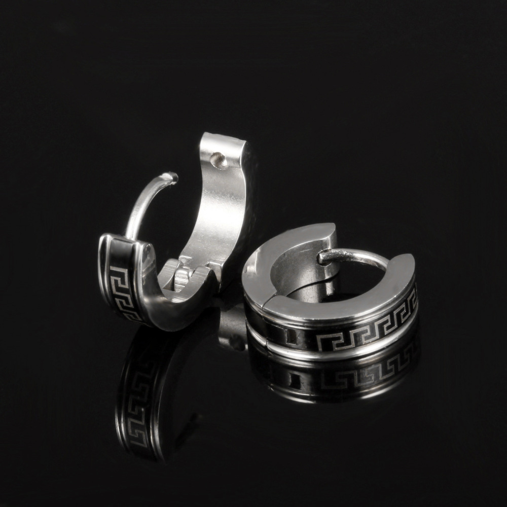 MYK3417-Stainless steel Great Wall pattern hip-hop earrings