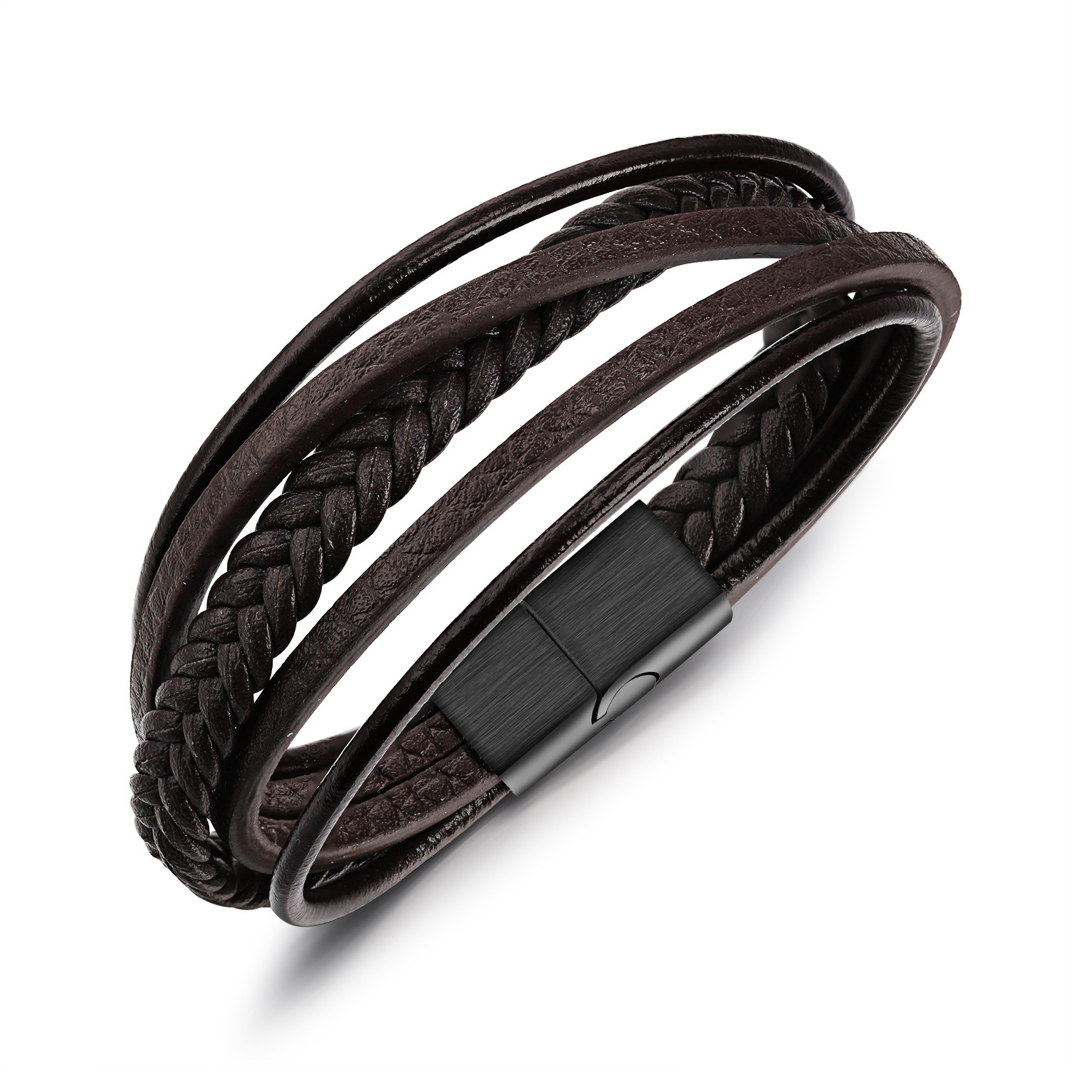 MYK3398-Stainless steel multi-layered woven leather bracelet