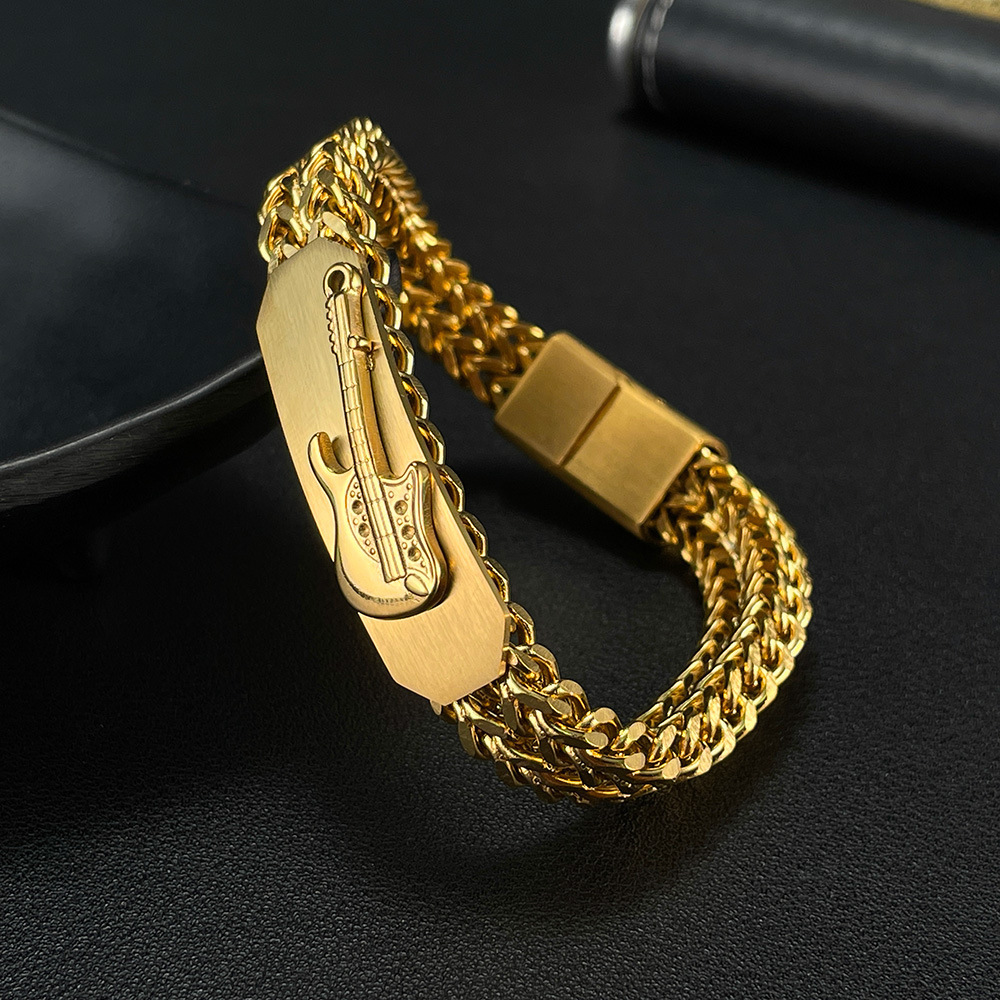 MYK3416-Stainless steel 3D guitar men's bracelet