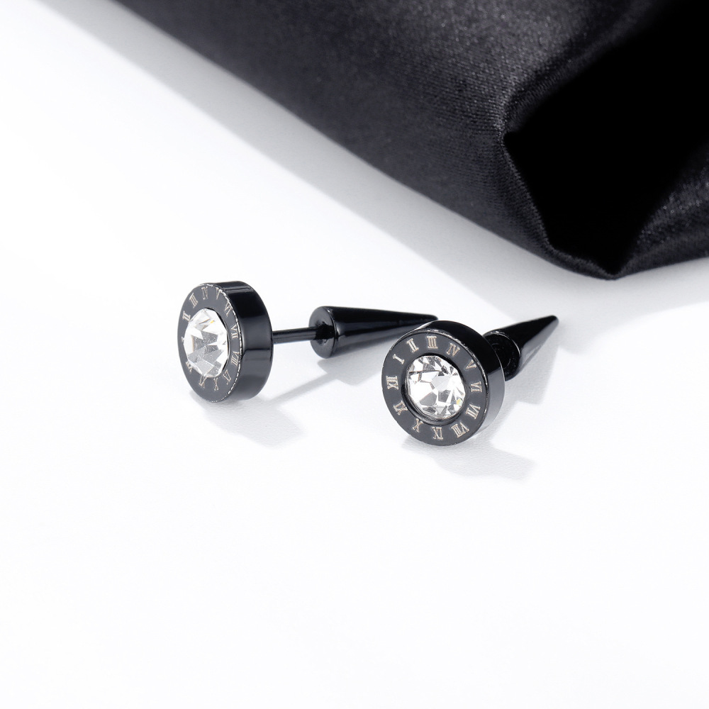 MYK3457-Roman numeral trendy diamond stud earrings