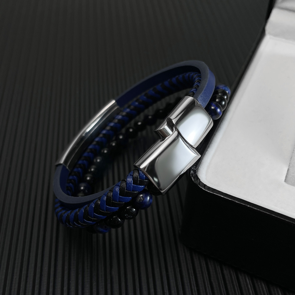 MYK3394-Hip-hop style multi-layered woven leather magnetic buckle bracelet