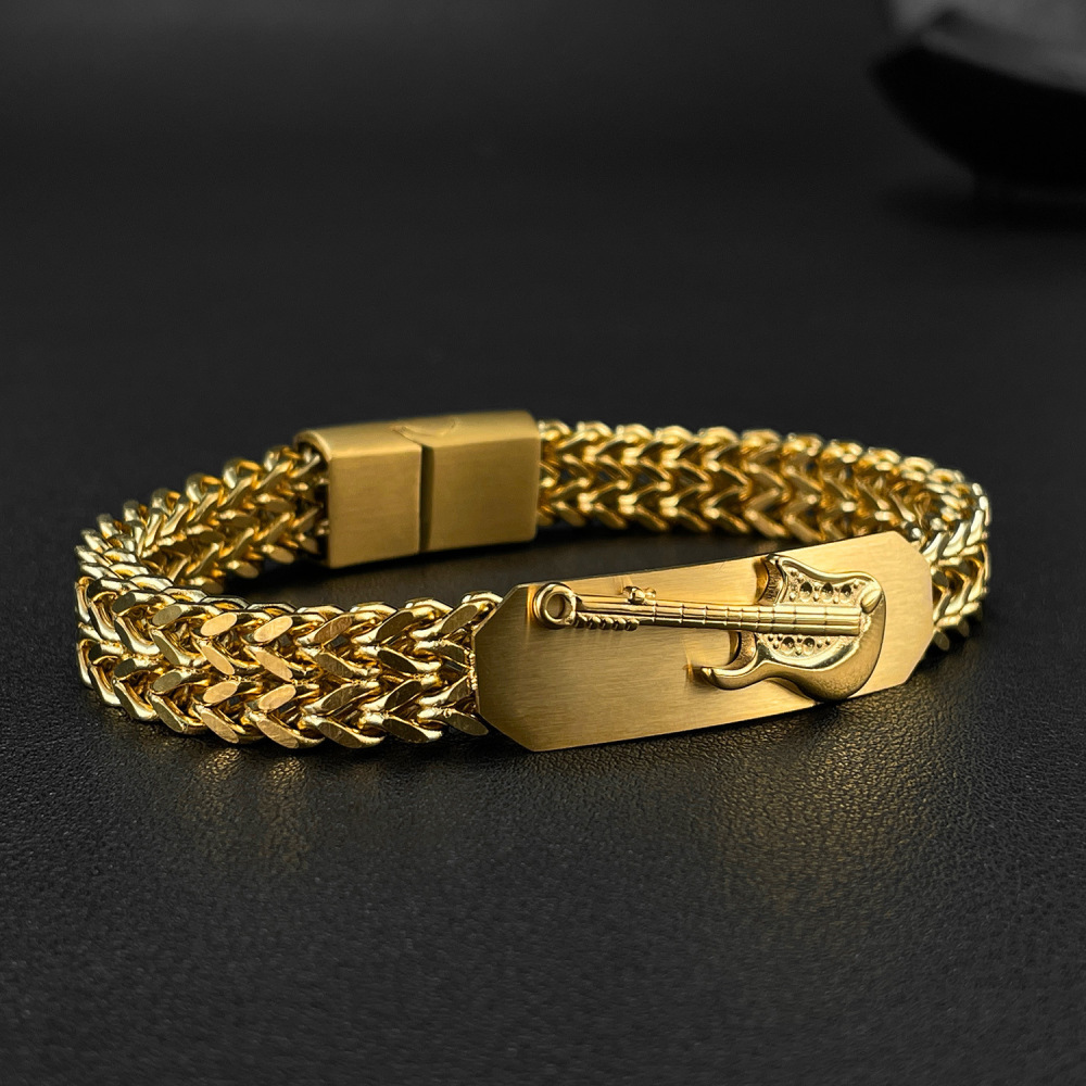 MYK3416-Stainless steel 3D guitar men's bracelet