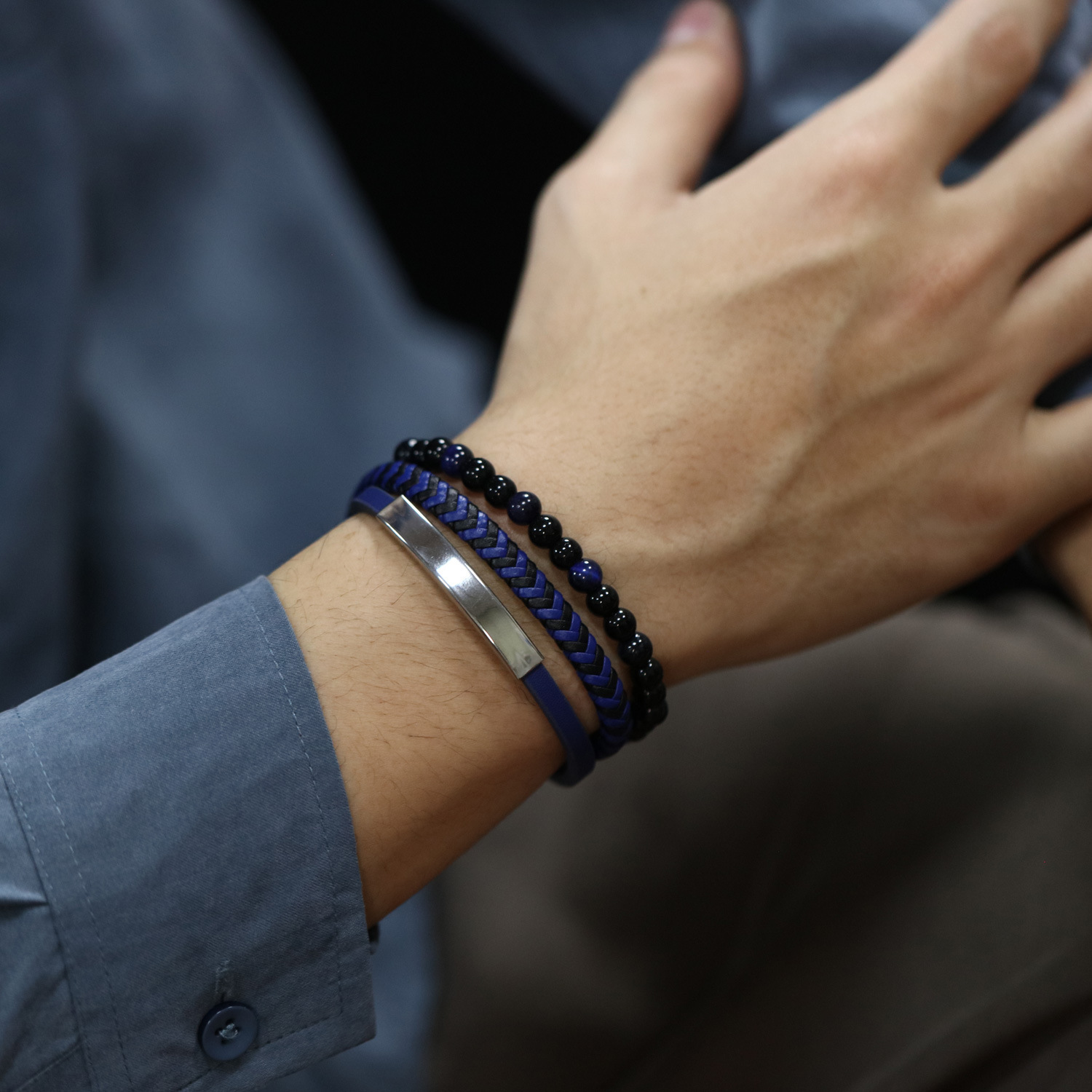 MYK3394-Hip-hop style multi-layered woven leather magnetic buckle bracelet
