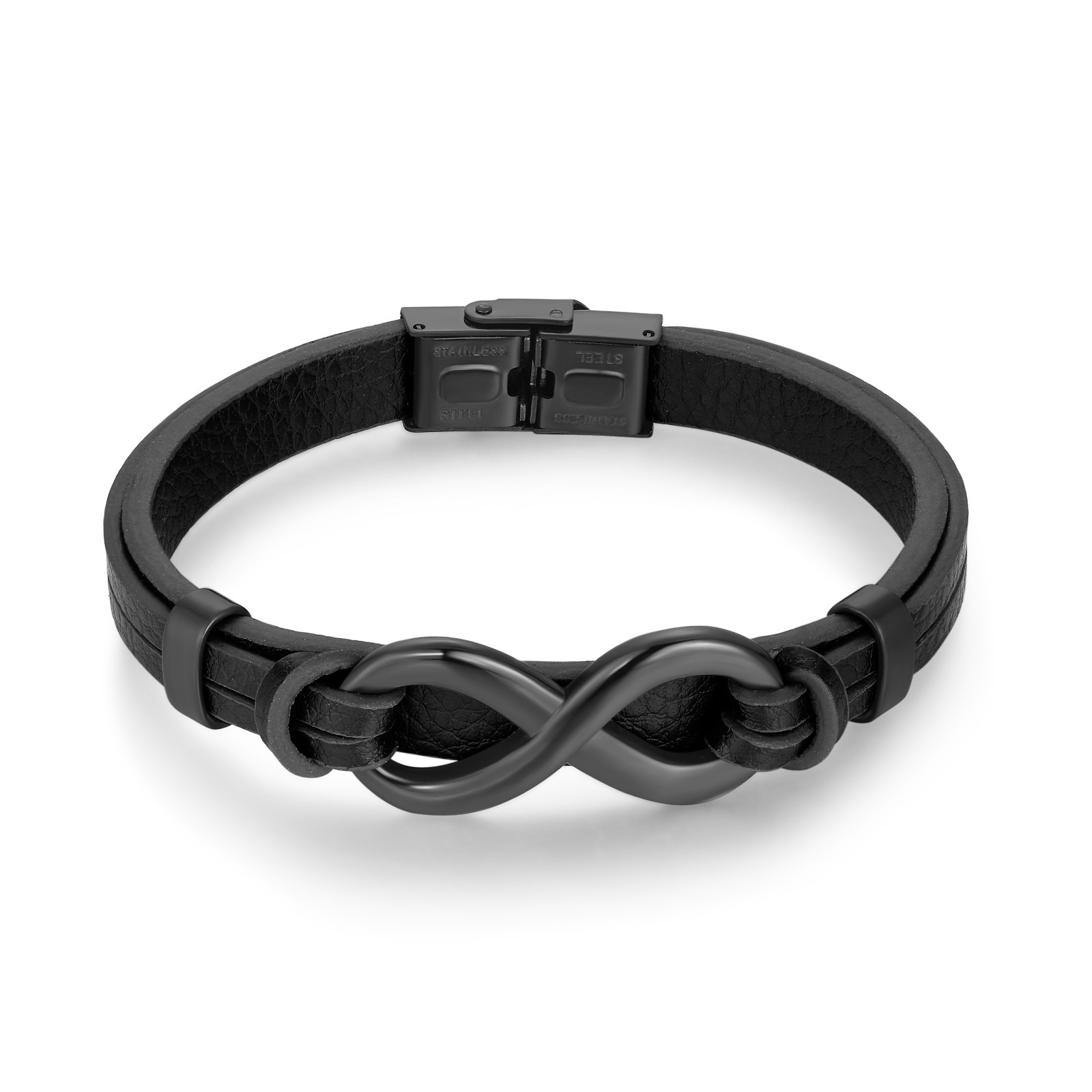 MYK3386-Figure 8 Infinity Stainless Steel Adjustable Leather Bracelet